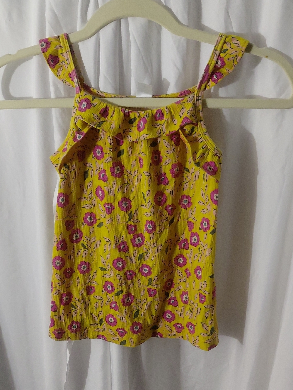 Girls' Bright Yellow Floral Ruffle Tank Top
